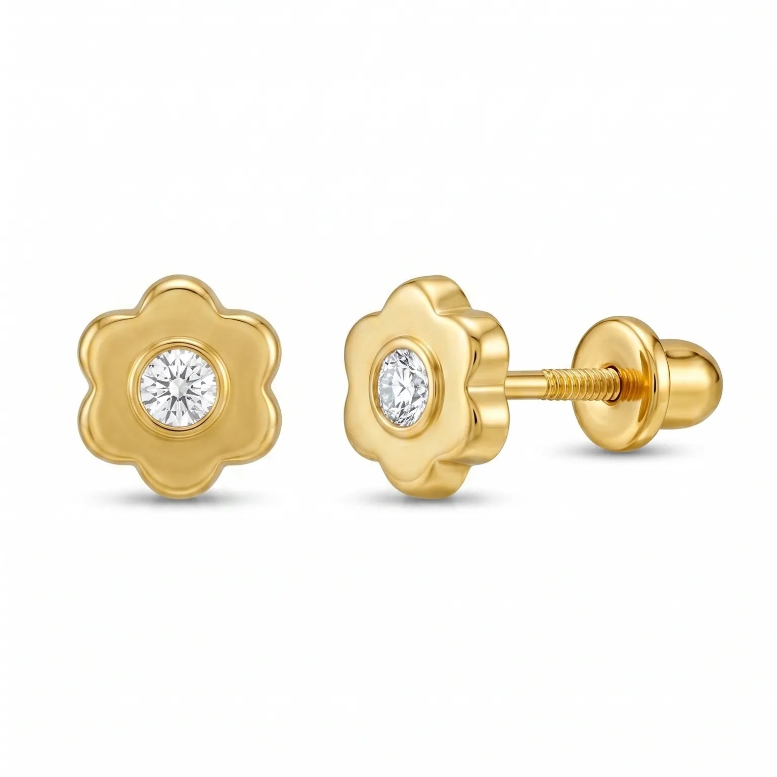 Gold Flower Zirconia Stud