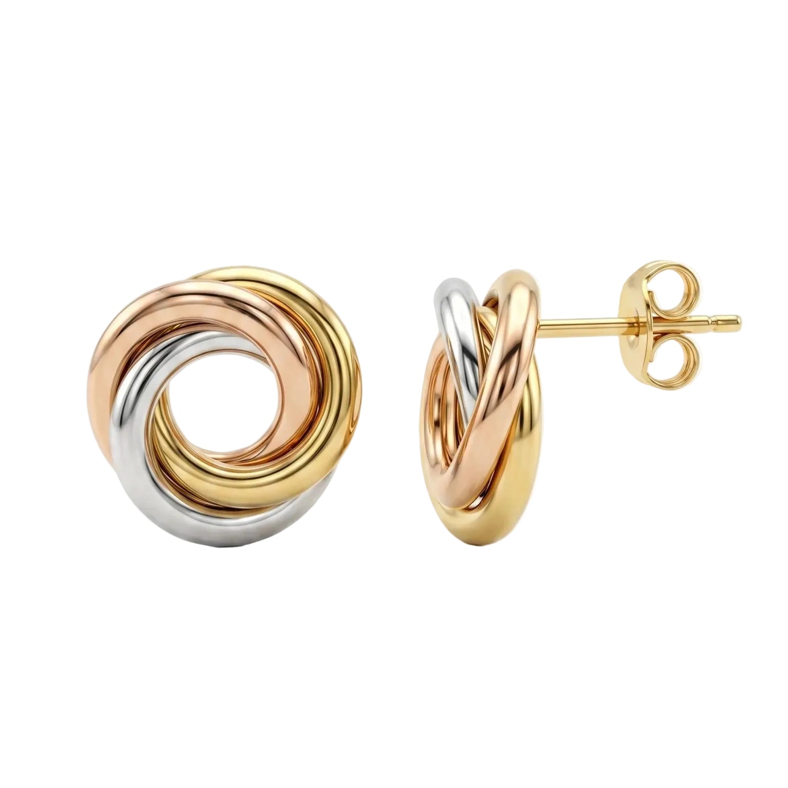 Tri-Color Gold Knot Studs