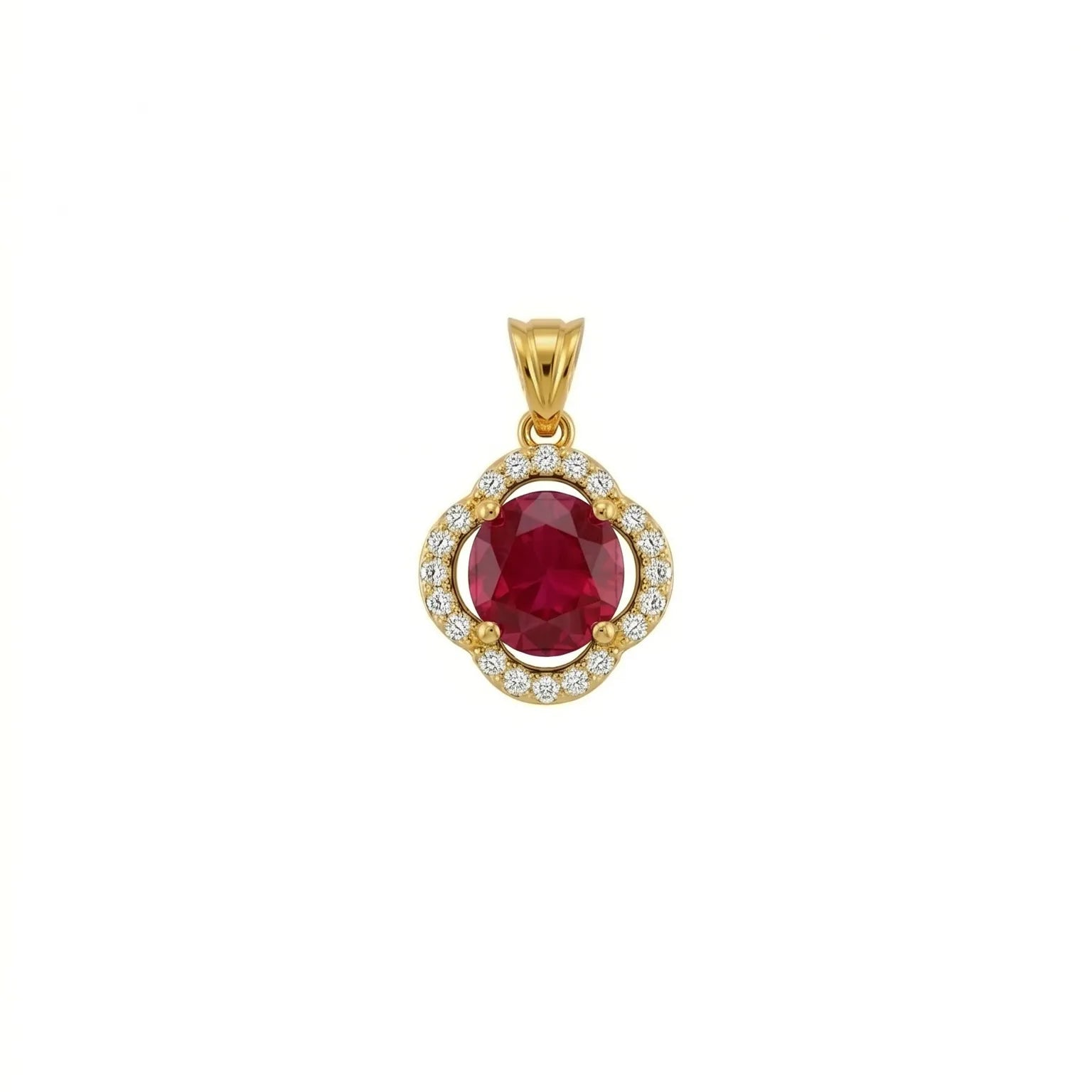 Red Gemstone Clover Halo Pendant