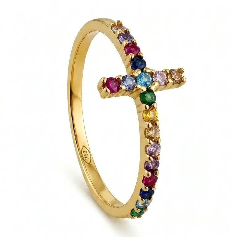 Rainbow Zirconia Cross Ring