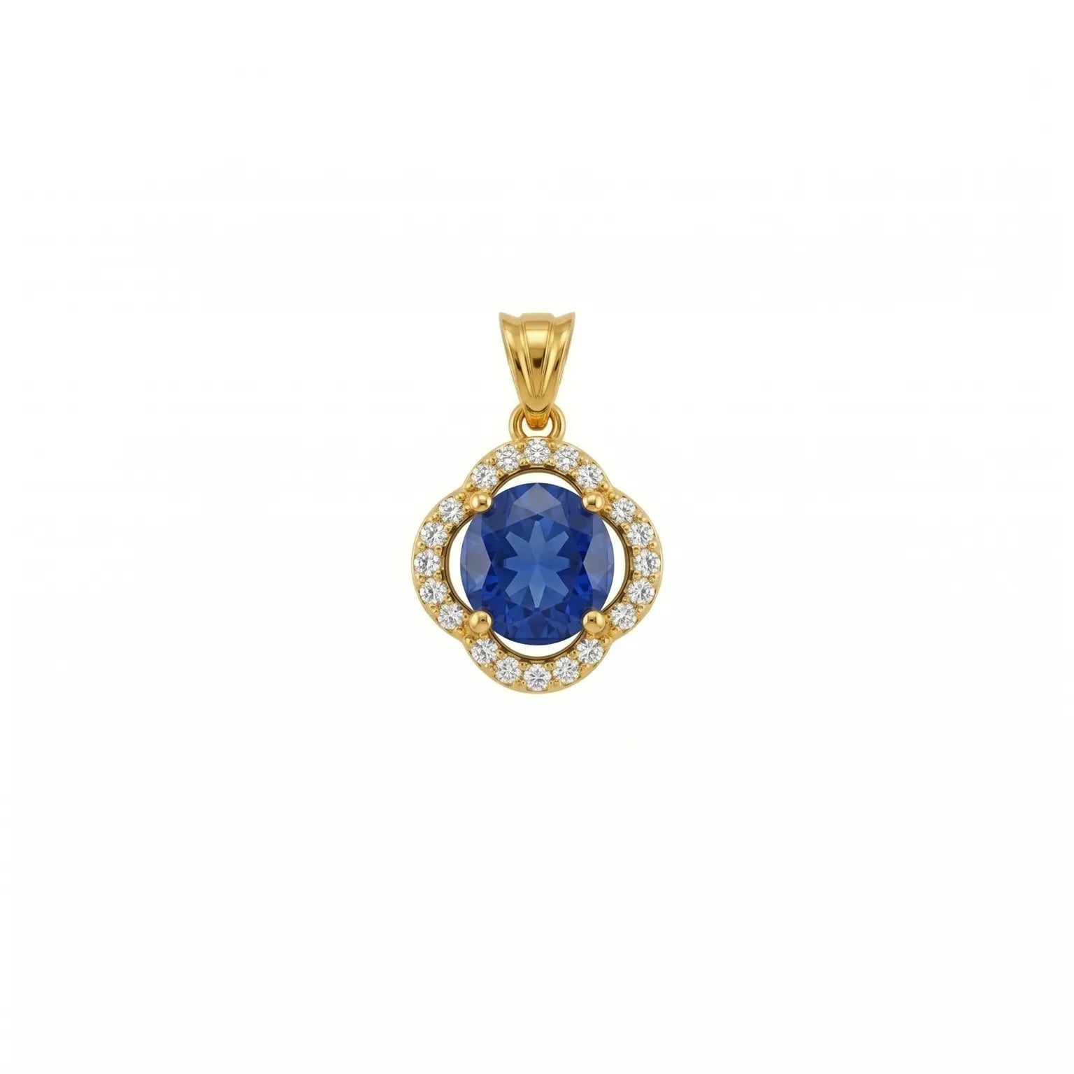 Blue Gemstone Clover Halo Pendant