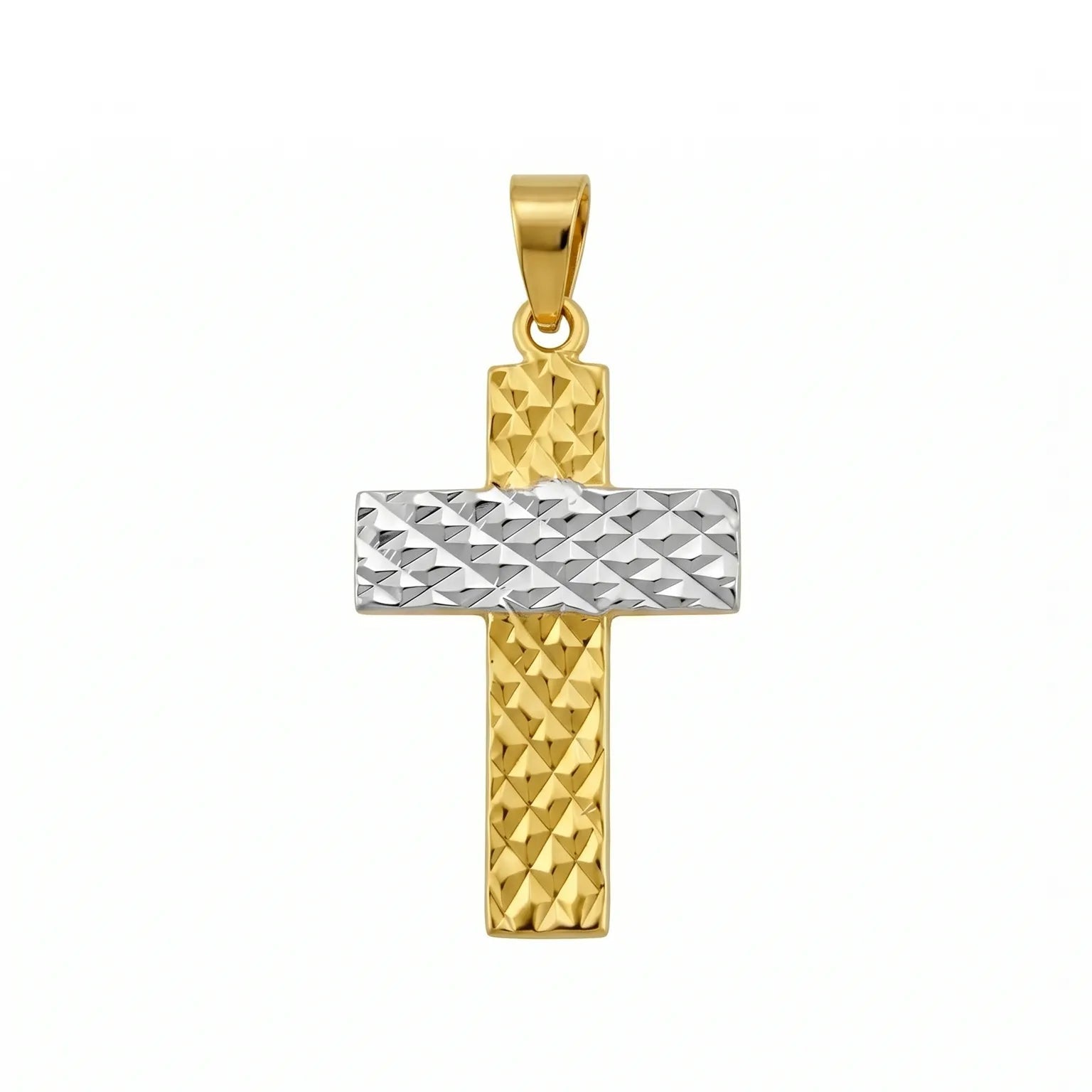 Two-Tone Diamond Cut Cross Pendant